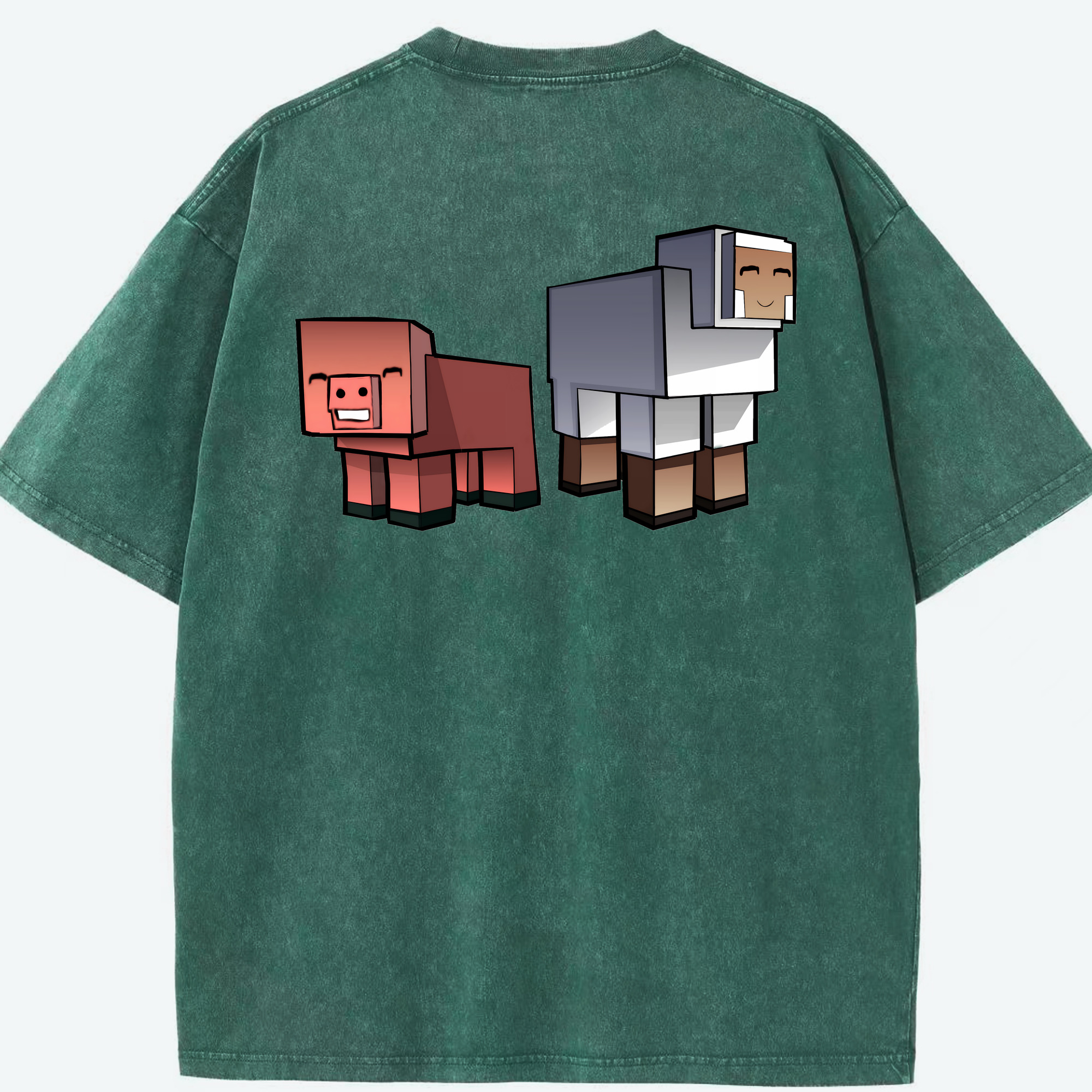 （画像用） マインクラフト ブロックの世界 Minecraft MC Block world 綿100% ヴィンテージ風 半袖Tシャツ（背面プリント）